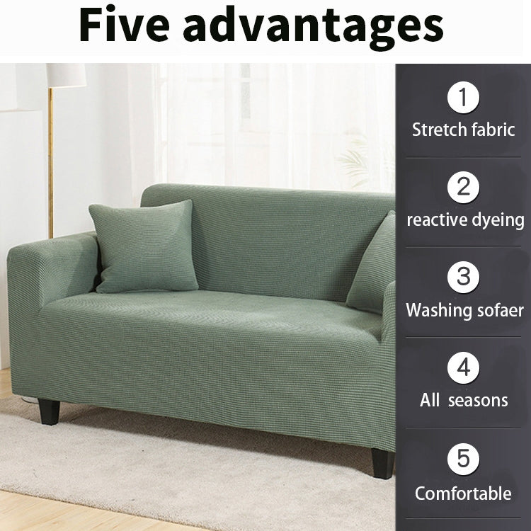 Double Seat Corn Grain Knitted Fabric Elastic Thickened Full Coverage Sofa Cover, Color:Cypress Green