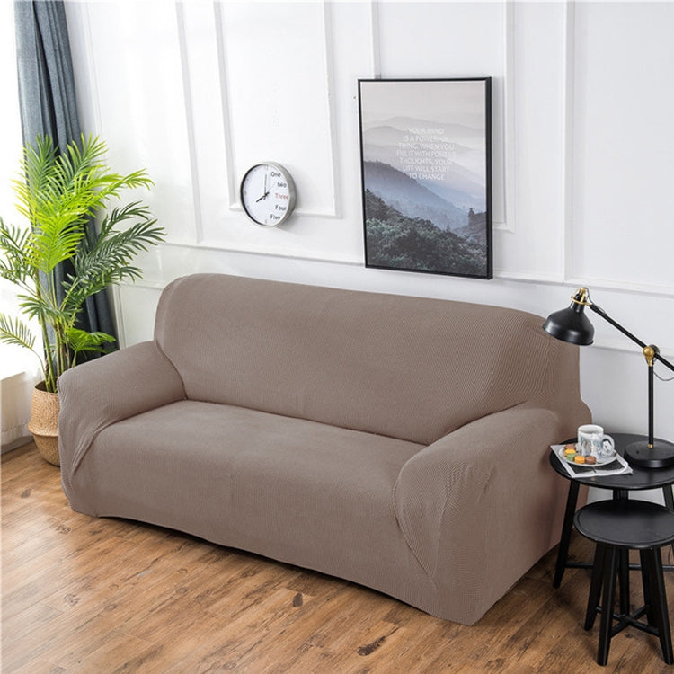Double Seat Corn Grain Knitted Fabric Elastic Thickened Full Coverage Sofa Cover, Color:Camel