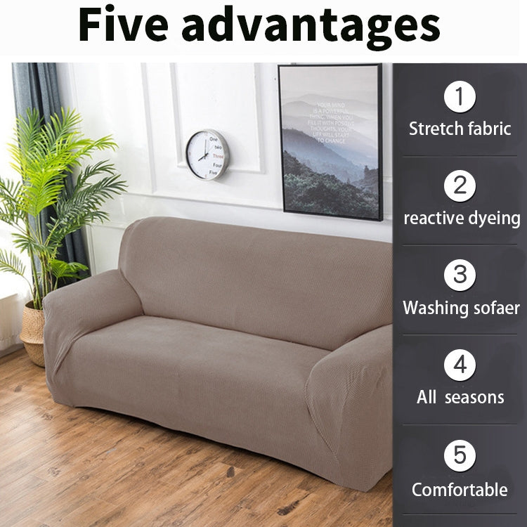Double Seat Corn Grain Knitted Fabric Elastic Thickened Full Coverage Sofa Cover, Color:Camel