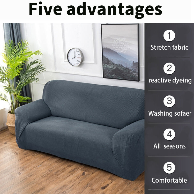 Double Seat Corn Grain Knitted Fabric Elastic Thickened Full Coverage Sofa Cover, Color:Grey Blue