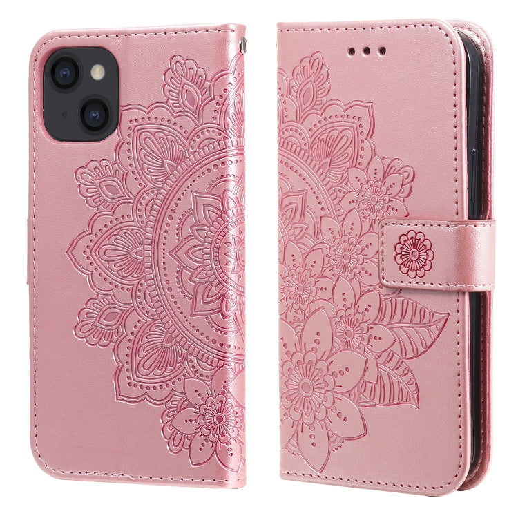 For iPhone 13 7-petal Flowers Embossing Pattern Horizontal Flip PU Leather Case with Holder & Card Slots & Wallet & Photo Frame