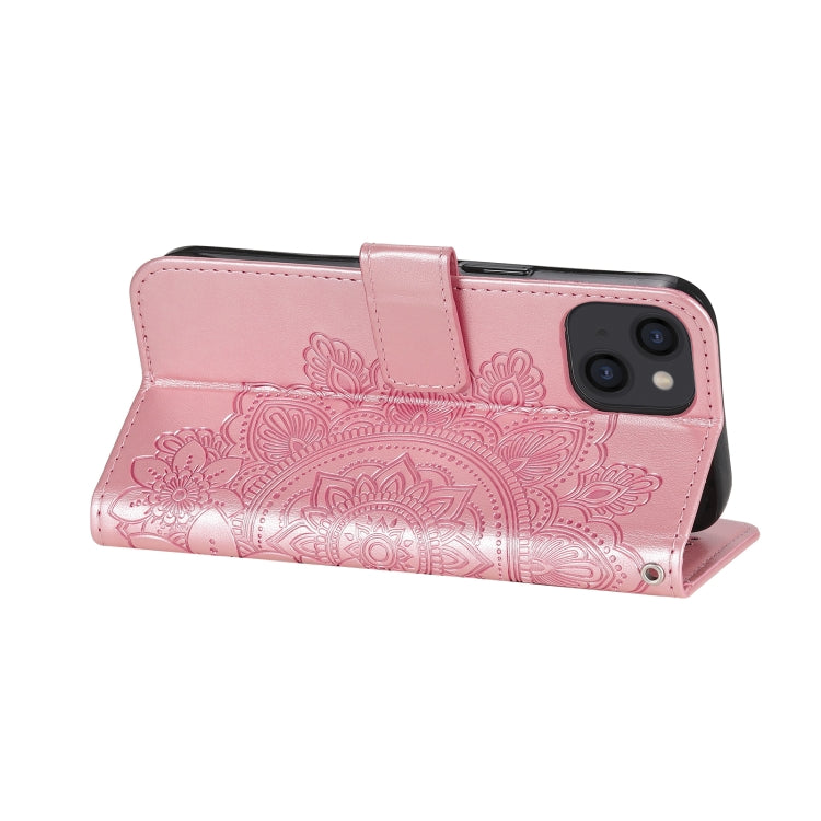 For iPhone 13 7-petal Flowers Embossing Pattern Horizontal Flip PU Leather Case with Holder & Card Slots & Wallet & Photo Frame