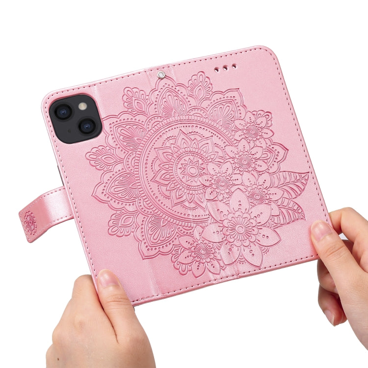 For iPhone 13 7-petal Flowers Embossing Pattern Horizontal Flip PU Leather Case with Holder & Card Slots & Wallet & Photo Frame