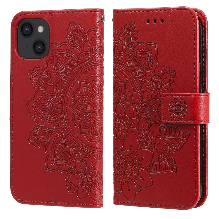 For iPhone 13 7-petal Flowers Embossing Pattern Horizontal Flip PU Leather Case with Holder & Card Slots & Wallet & Photo Frame