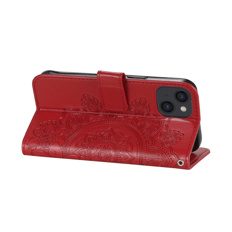 For iPhone 13 7-petal Flowers Embossing Pattern Horizontal Flip PU Leather Case with Holder & Card Slots & Wallet & Photo Frame