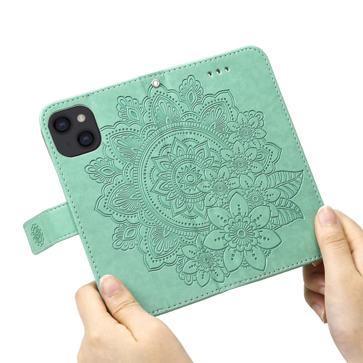 For iPhone 13 7-petal Flowers Embossing Pattern Horizontal Flip PU Leather Case with Holder & Card Slots & Wallet & Photo Frame