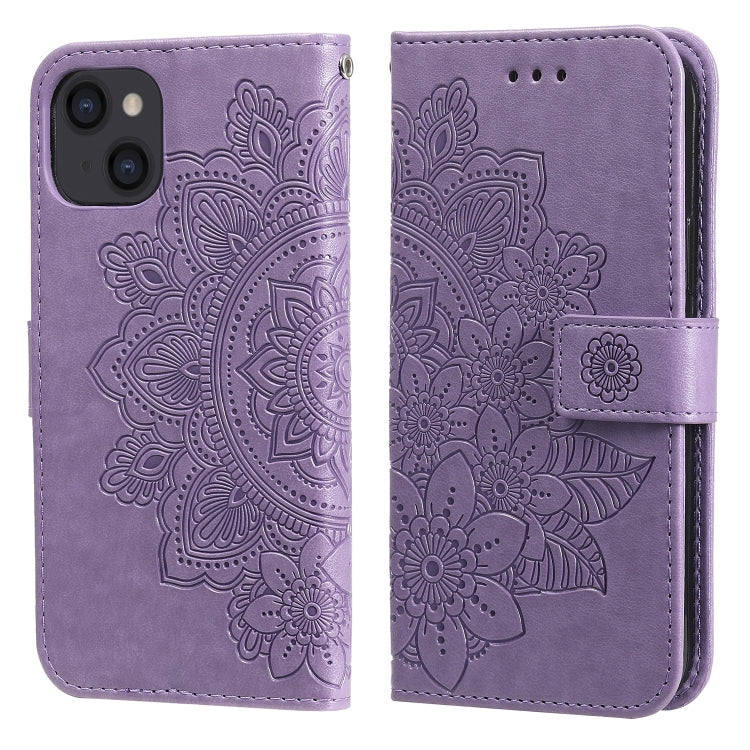 For iPhone 13 7-petal Flowers Embossing Pattern Horizontal Flip PU Leather Case with Holder & Card Slots & Wallet & Photo Frame