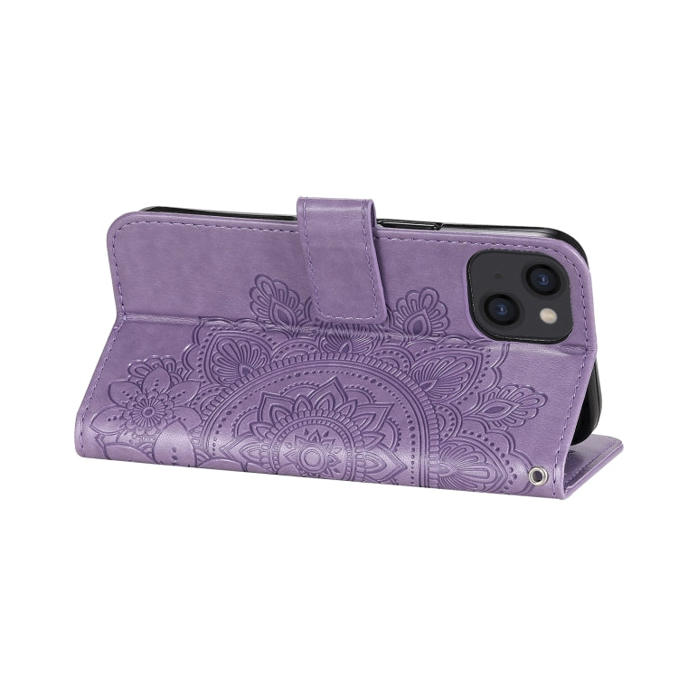 For iPhone 13 7-petal Flowers Embossing Pattern Horizontal Flip PU Leather Case with Holder & Card Slots & Wallet & Photo Frame