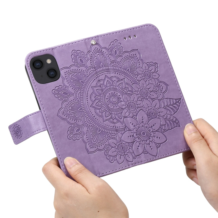 For iPhone 13 7-petal Flowers Embossing Pattern Horizontal Flip PU Leather Case with Holder & Card Slots & Wallet & Photo Frame