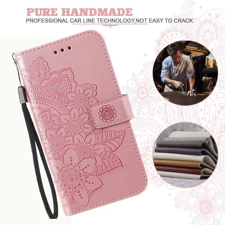 For iPhone 13 mini 7-petal Flowers Embossing Pattern Horizontal Flip PU Leather Case with Holder & Card Slots & Wallet & Photo Frame