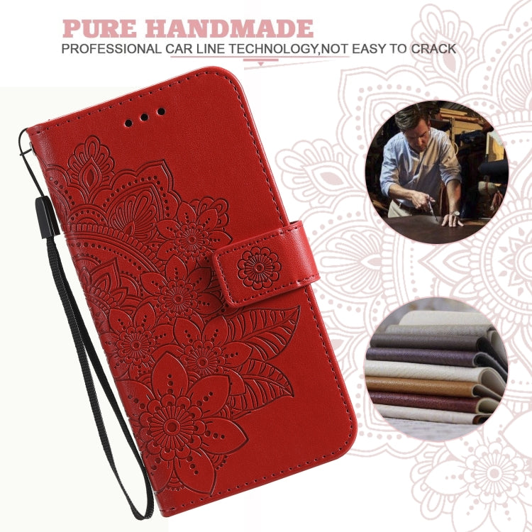 For iPhone 13 mini 7-petal Flowers Embossing Pattern Horizontal Flip PU Leather Case with Holder & Card Slots & Wallet & Photo Frame