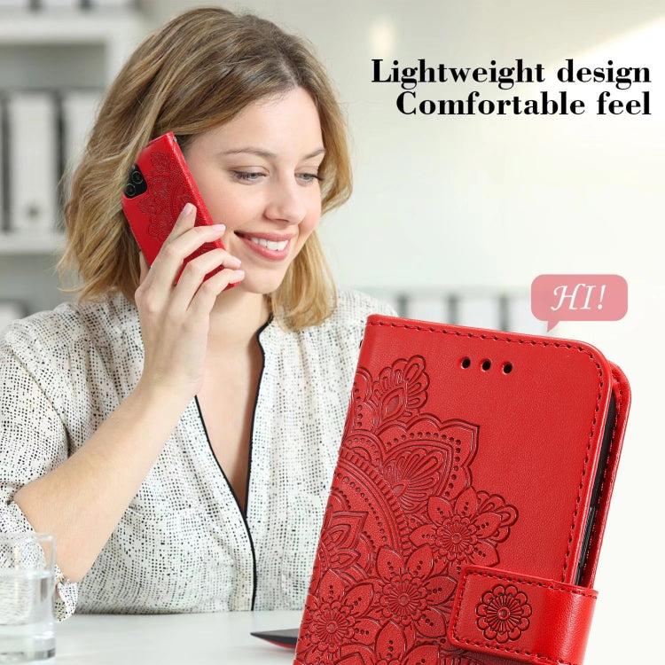 For iPhone 13 mini 7-petal Flowers Embossing Pattern Horizontal Flip PU Leather Case with Holder & Card Slots & Wallet & Photo Frame