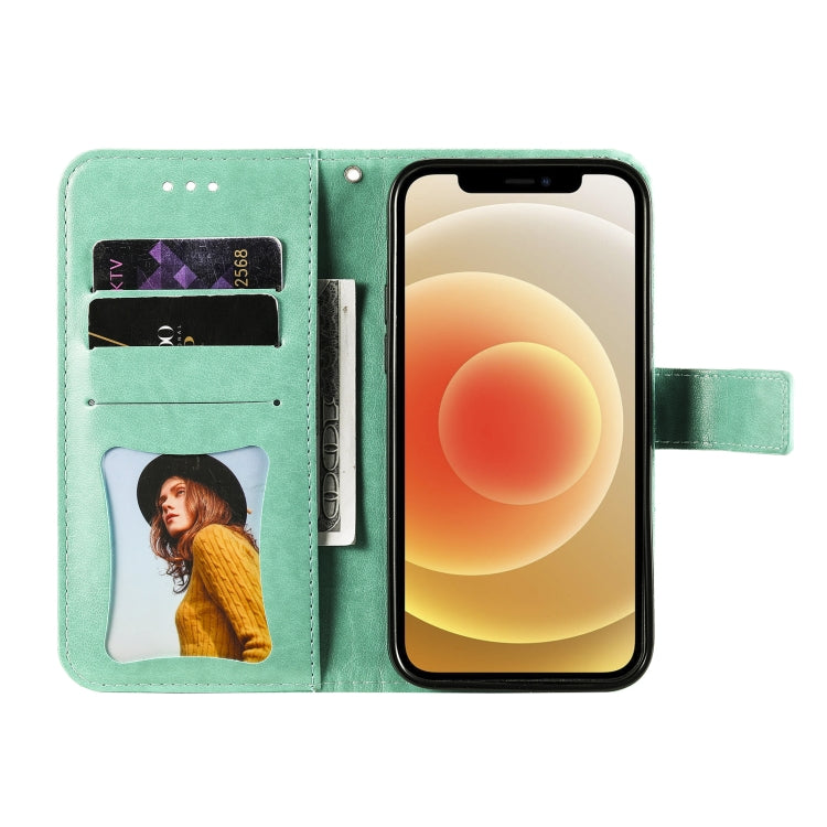 For iPhone 13 mini 7-petal Flowers Embossing Pattern Horizontal Flip PU Leather Case with Holder & Card Slots & Wallet & Photo Frame