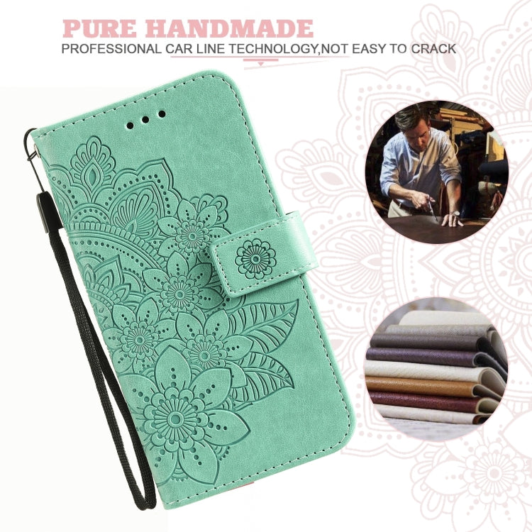 For iPhone 13 mini 7-petal Flowers Embossing Pattern Horizontal Flip PU Leather Case with Holder & Card Slots & Wallet & Photo Frame