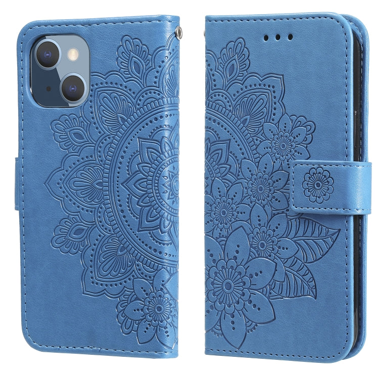 For iPhone 13 mini 7-petal Flowers Embossing Pattern Horizontal Flip PU Leather Case with Holder & Card Slots & Wallet & Photo Frame