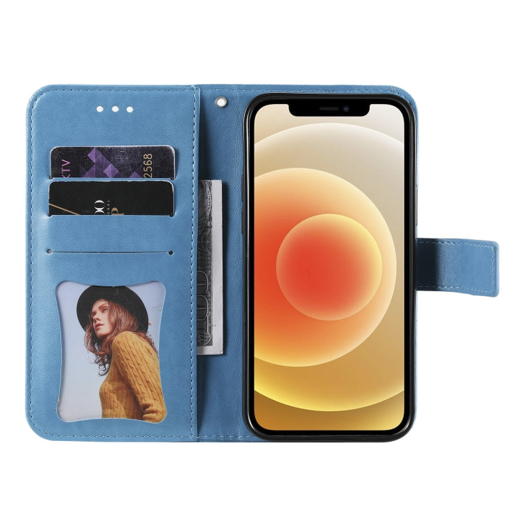 For iPhone 13 mini 7-petal Flowers Embossing Pattern Horizontal Flip PU Leather Case with Holder & Card Slots & Wallet & Photo Frame