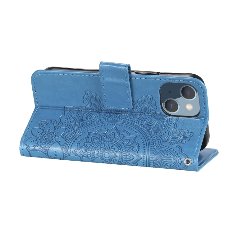 For iPhone 13 mini 7-petal Flowers Embossing Pattern Horizontal Flip PU Leather Case with Holder & Card Slots & Wallet & Photo Frame
