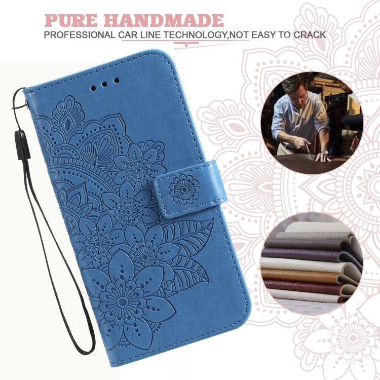 For iPhone 13 mini 7-petal Flowers Embossing Pattern Horizontal Flip PU Leather Case with Holder & Card Slots & Wallet & Photo Frame