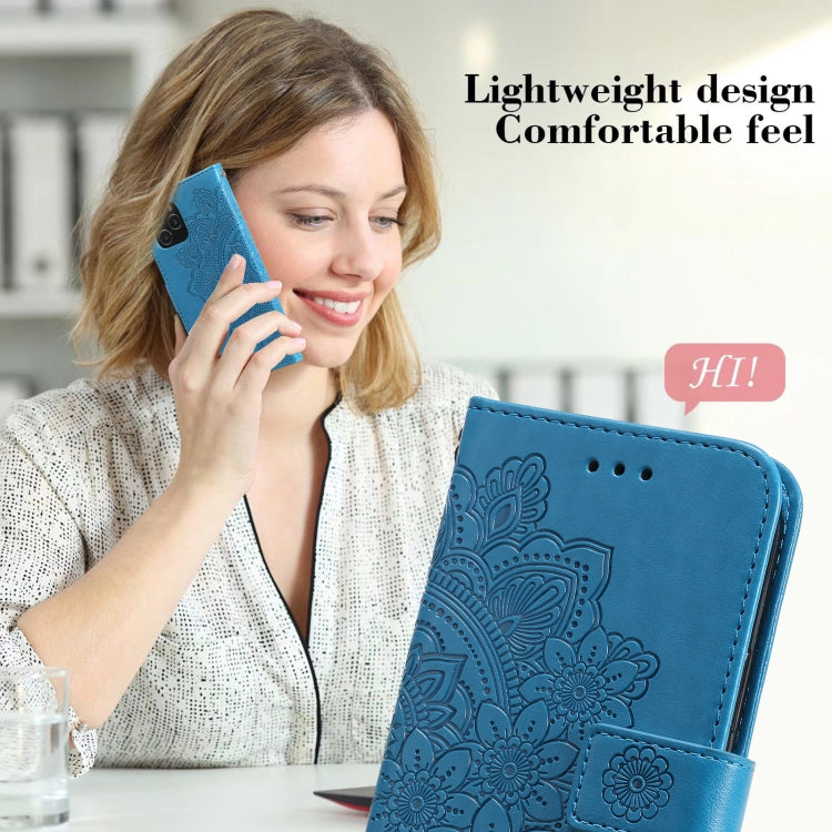 For iPhone 13 mini 7-petal Flowers Embossing Pattern Horizontal Flip PU Leather Case with Holder & Card Slots & Wallet & Photo Frame