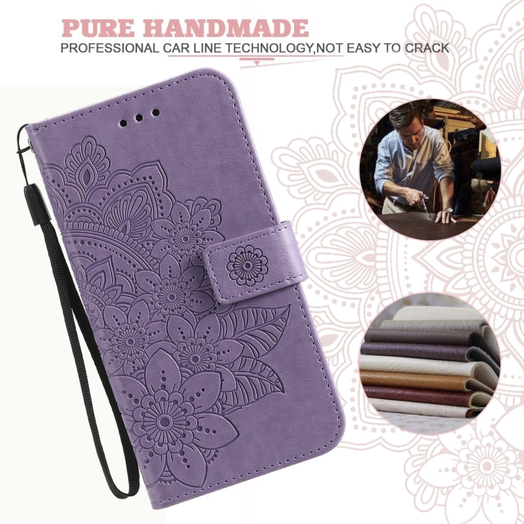 For iPhone 13 mini 7-petal Flowers Embossing Pattern Horizontal Flip PU Leather Case with Holder & Card Slots & Wallet & Photo Frame