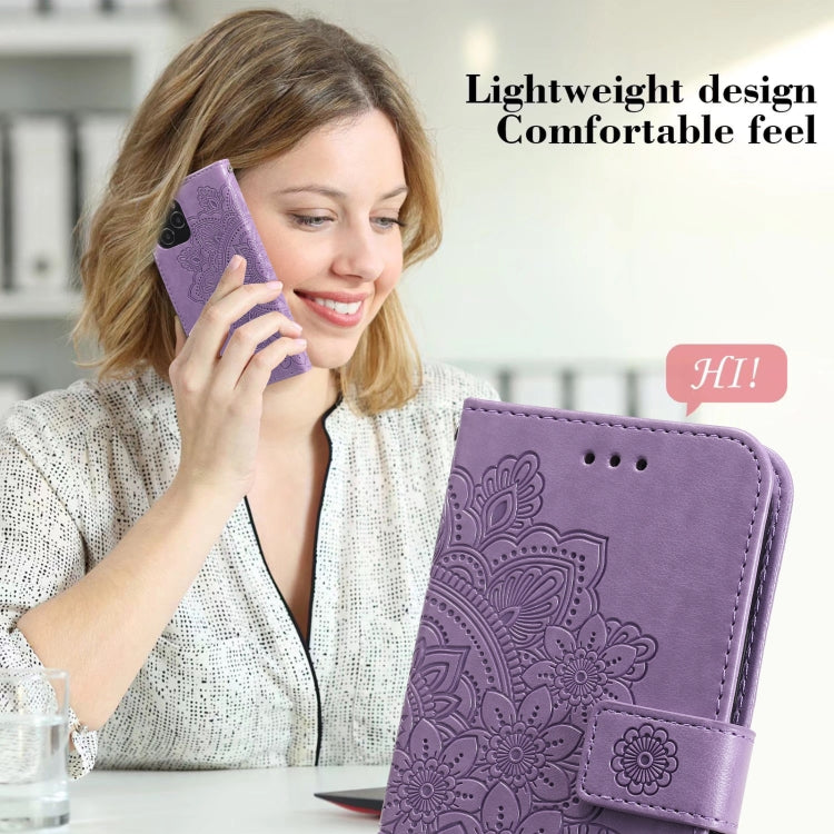 For iPhone 13 mini 7-petal Flowers Embossing Pattern Horizontal Flip PU Leather Case with Holder & Card Slots & Wallet & Photo Frame