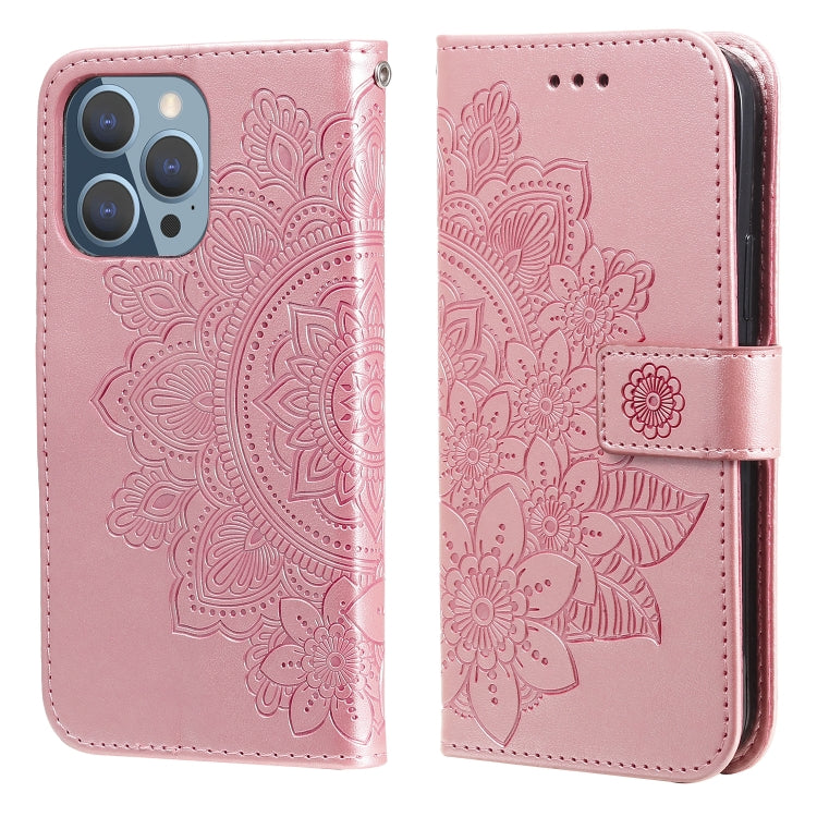 For iPhone 13 Pro 7-petal Flowers Embossing Pattern Horizontal Flip PU Leather Case with Holder & Card Slots & Wallet & Photo Frame