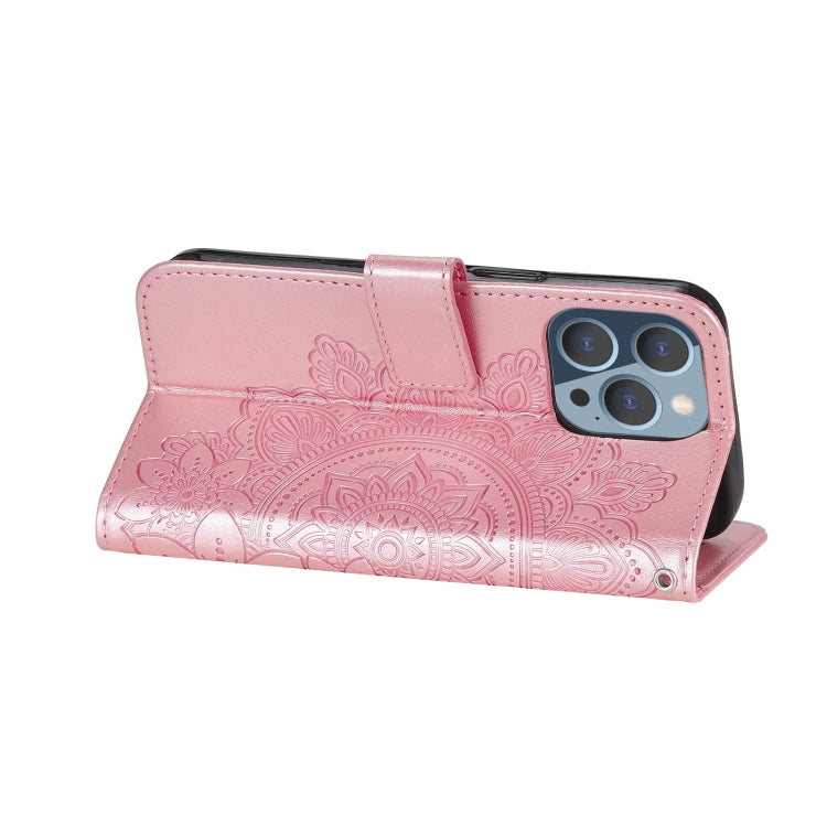 For iPhone 13 Pro 7-petal Flowers Embossing Pattern Horizontal Flip PU Leather Case with Holder & Card Slots & Wallet & Photo Frame