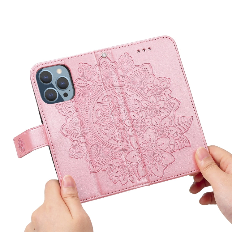 For iPhone 13 Pro 7-petal Flowers Embossing Pattern Horizontal Flip PU Leather Case with Holder & Card Slots & Wallet & Photo Frame