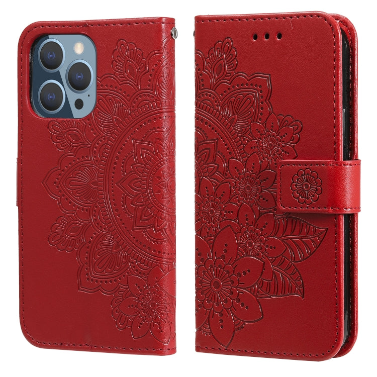 For iPhone 13 Pro 7-petal Flowers Embossing Pattern Horizontal Flip PU Leather Case with Holder & Card Slots & Wallet & Photo Frame
