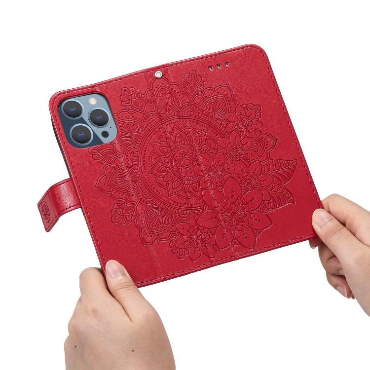 For iPhone 13 Pro 7-petal Flowers Embossing Pattern Horizontal Flip PU Leather Case with Holder & Card Slots & Wallet & Photo Frame