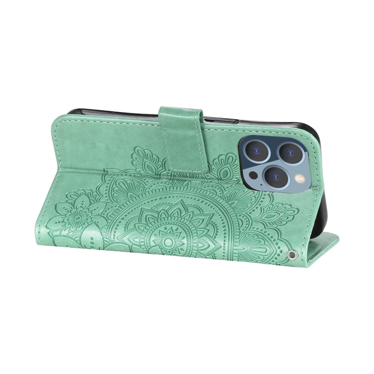 For iPhone 13 Pro 7-petal Flowers Embossing Pattern Horizontal Flip PU Leather Case with Holder & Card Slots & Wallet & Photo Frame