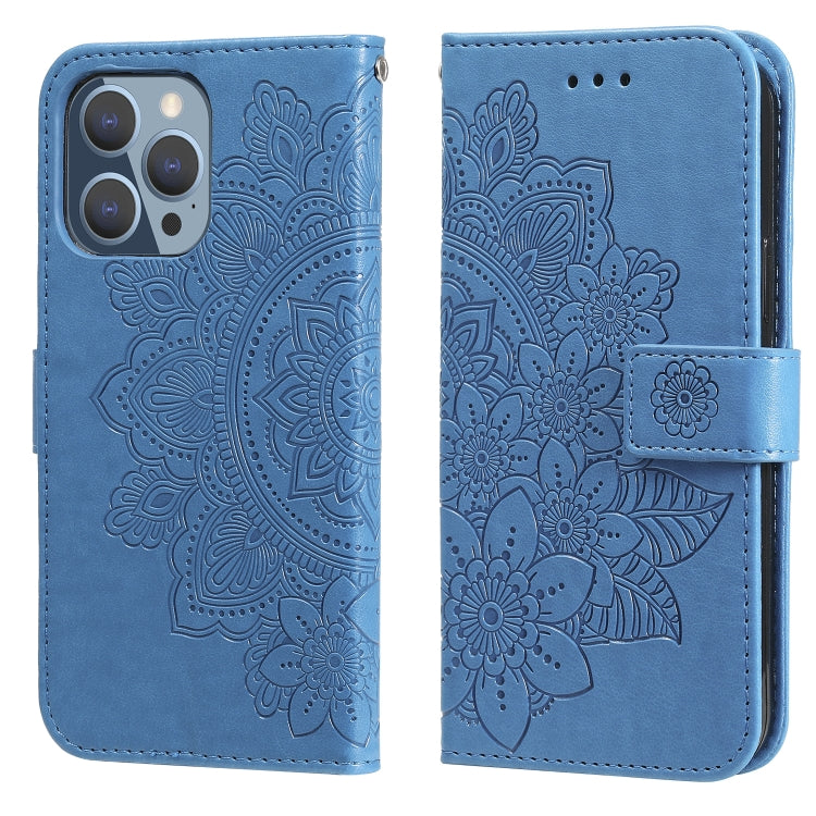 For iPhone 13 Pro 7-petal Flowers Embossing Pattern Horizontal Flip PU Leather Case with Holder & Card Slots & Wallet & Photo Frame
