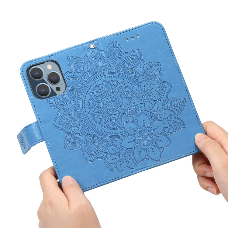 For iPhone 13 Pro 7-petal Flowers Embossing Pattern Horizontal Flip PU Leather Case with Holder & Card Slots & Wallet & Photo Frame