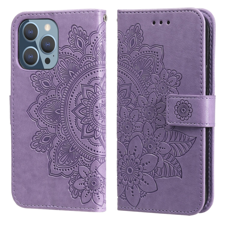 For iPhone 13 Pro 7-petal Flowers Embossing Pattern Horizontal Flip PU Leather Case with Holder & Card Slots & Wallet & Photo Frame