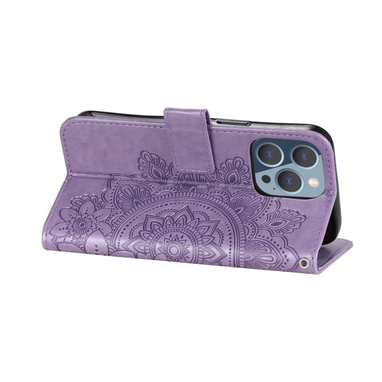 For iPhone 13 Pro 7-petal Flowers Embossing Pattern Horizontal Flip PU Leather Case with Holder & Card Slots & Wallet & Photo Frame
