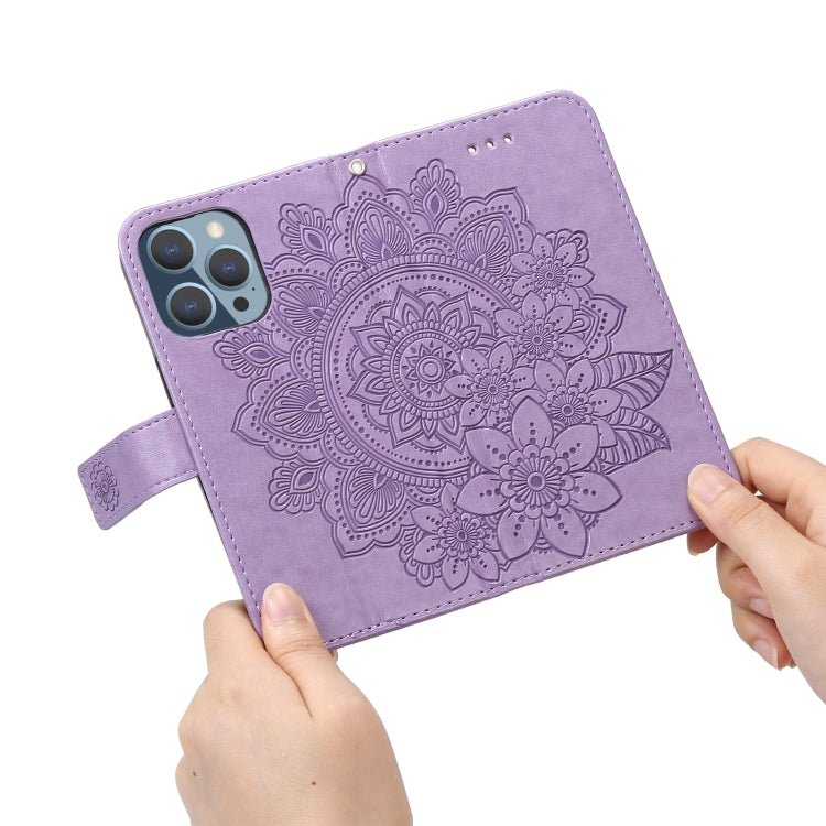 For iPhone 13 Pro 7-petal Flowers Embossing Pattern Horizontal Flip PU Leather Case with Holder & Card Slots & Wallet & Photo Frame