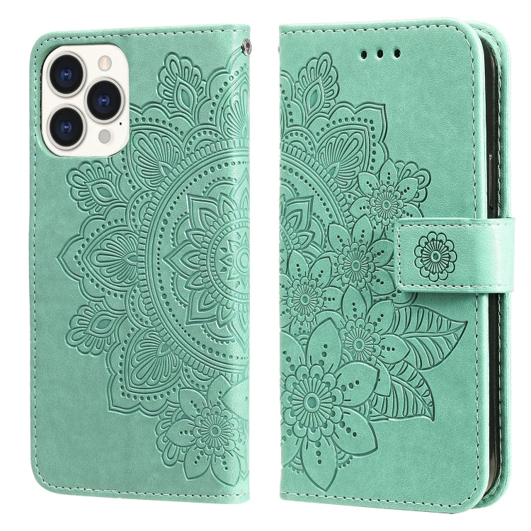 For iPhone 13 Pro Max 7-petal Flowers Embossing Pattern Horizontal Flip PU Leather Case with Holder & Card Slots & Wallet & Photo Frame