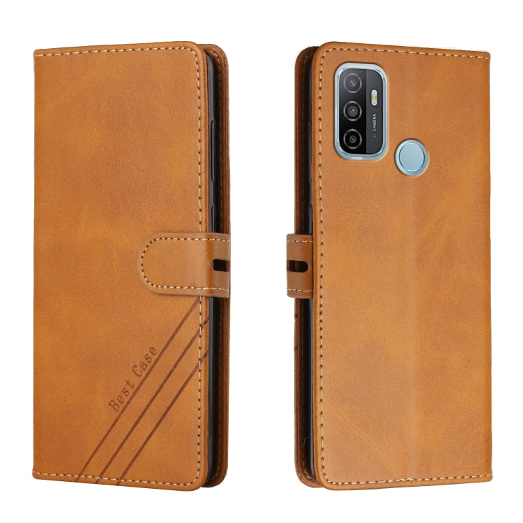 For OPPO A53 / A53s Stitching Style 2-Color Cow Texture Horizontal Flip PU Leather Case with Holder & Card Slot & Lanyard