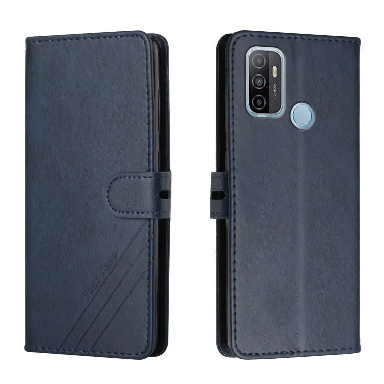 For OPPO A53 / A53s Stitching Style 2-Color Cow Texture Horizontal Flip PU Leather Case with Holder & Card Slot & Lanyard