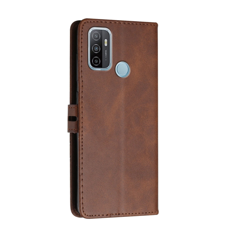 For OPPO A53 / A53s Stitching Style 2-Color Cow Texture Horizontal Flip PU Leather Case with Holder & Card Slot & Lanyard