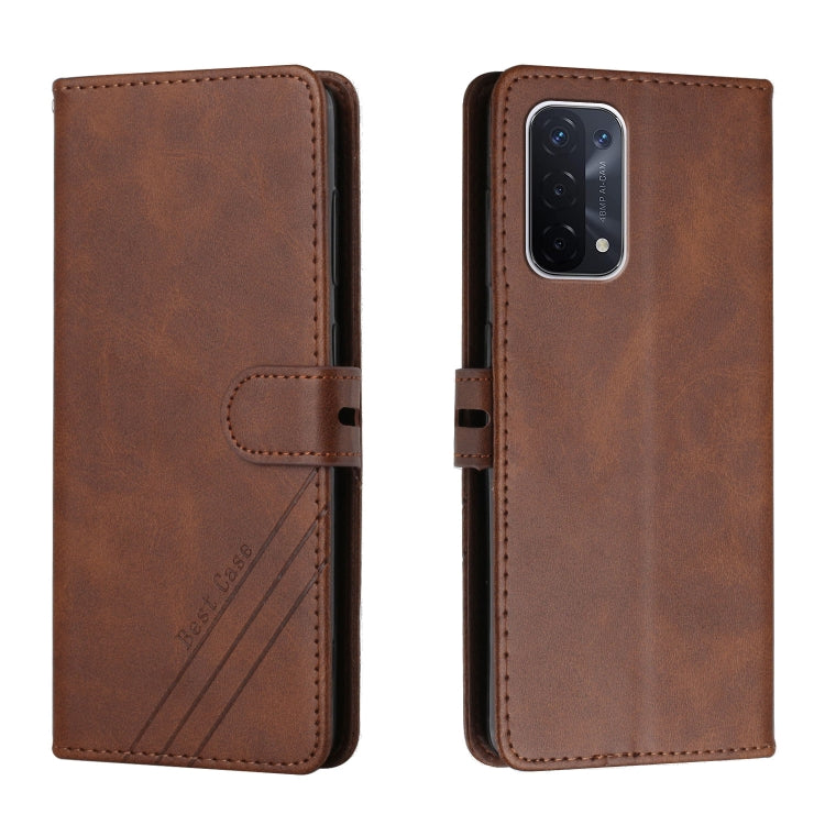 For OPPO A54 5G / A74 5G Stitching Style 2-Color Cow Texture Horizontal Flip PU Leather Case with Holder & Card Slot & Lanyard