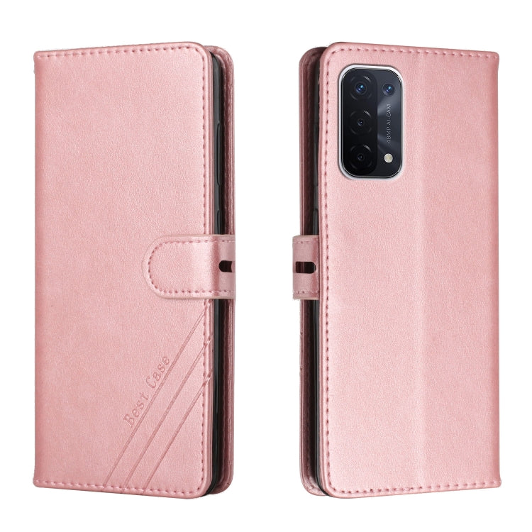 For OPPO A54 5G / A74 5G Stitching Style 2-Color Cow Texture Horizontal Flip PU Leather Case with Holder & Card Slot & Lanyard
