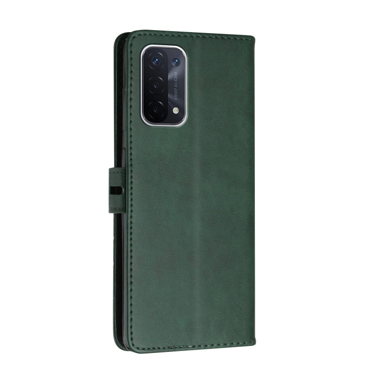 For OPPO A54 5G / A74 5G Stitching Style 2-Color Cow Texture Horizontal Flip PU Leather Case with Holder & Card Slot & Lanyard