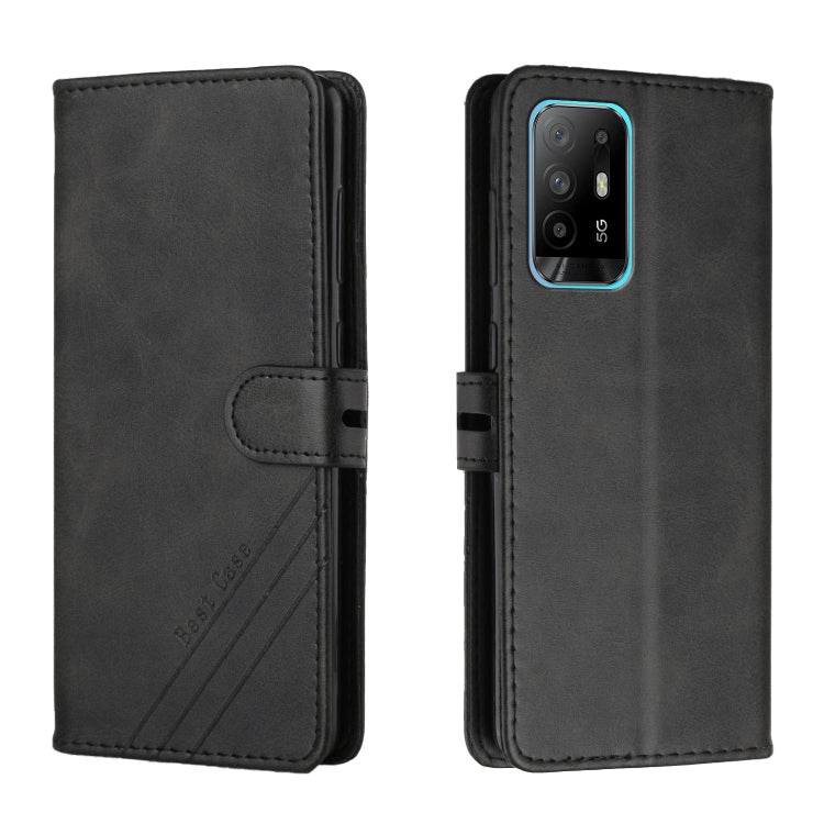 For OPPO A94 5G / A95 5G Stitching Style 2-Color Cow Texture Horizontal Flip PU Leather Case with Holder & Card Slot & Lanyard