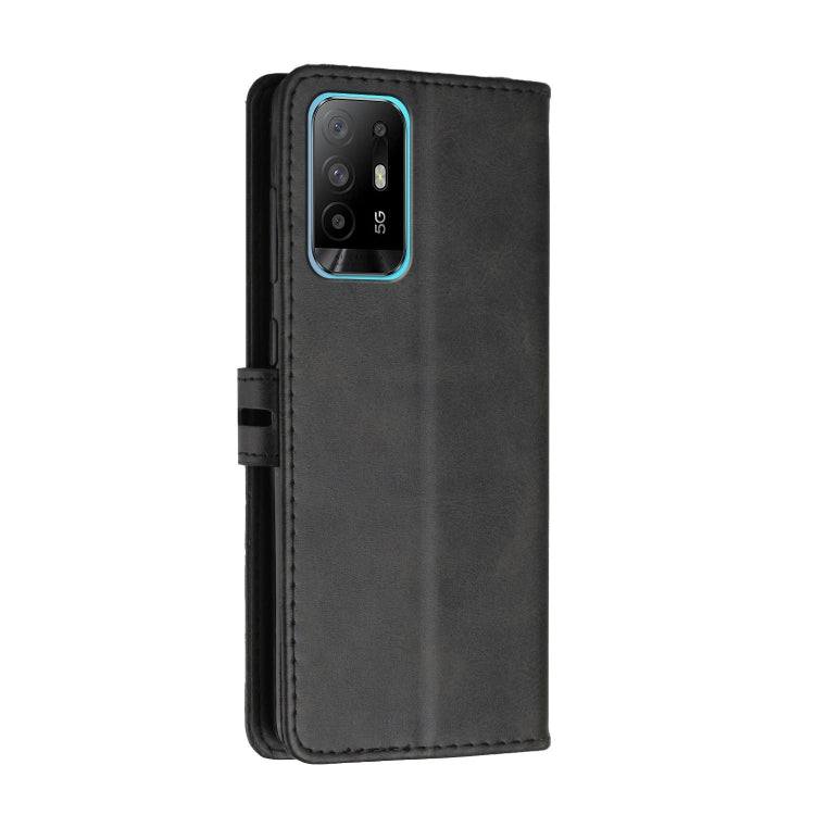 For OPPO A94 5G / A95 5G Stitching Style 2-Color Cow Texture Horizontal Flip PU Leather Case with Holder & Card Slot & Lanyard