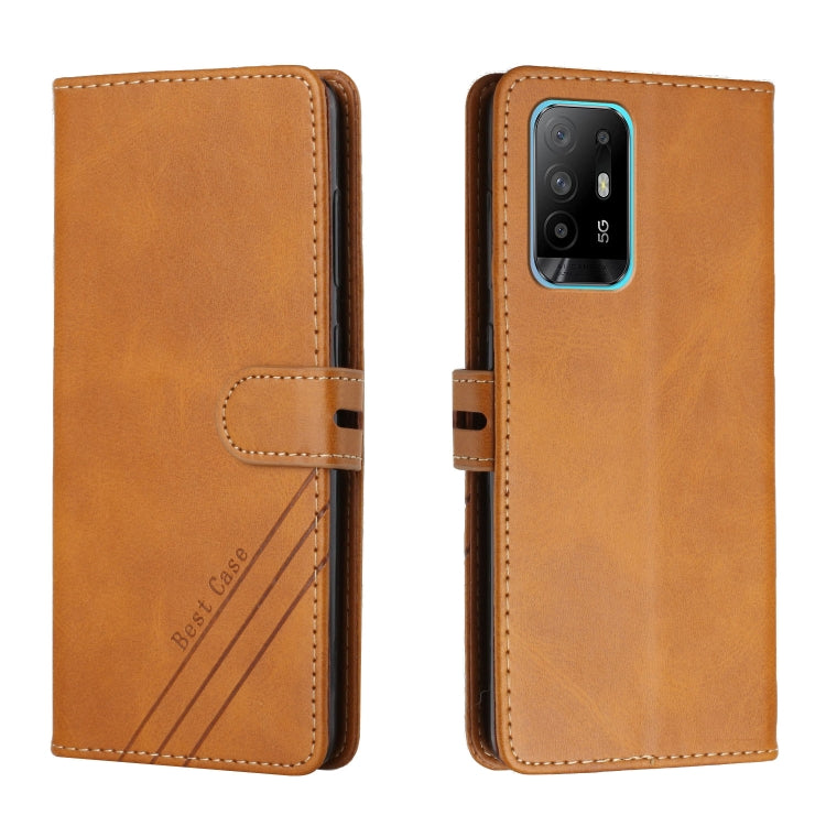 For OPPO A94 5G / A95 5G Stitching Style 2-Color Cow Texture Horizontal Flip PU Leather Case with Holder & Card Slot & Lanyard