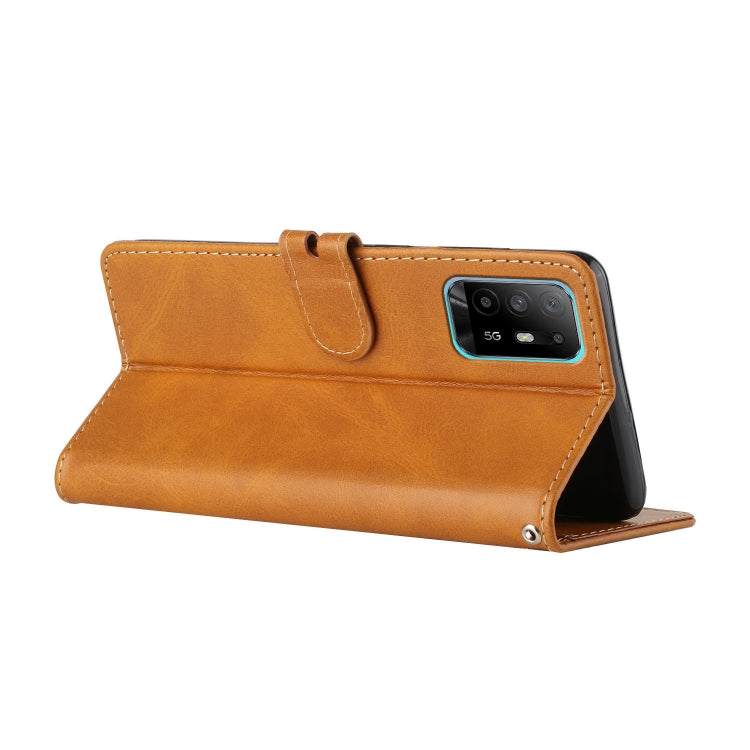 For OPPO A94 5G / A95 5G Stitching Style 2-Color Cow Texture Horizontal Flip PU Leather Case with Holder & Card Slot & Lanyard