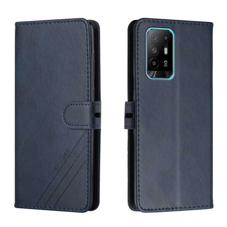 For OPPO A94 5G / A95 5G Stitching Style 2-Color Cow Texture Horizontal Flip PU Leather Case with Holder & Card Slot & Lanyard