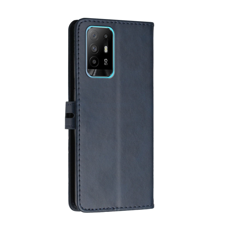 For OPPO A94 5G / A95 5G Stitching Style 2-Color Cow Texture Horizontal Flip PU Leather Case with Holder & Card Slot & Lanyard