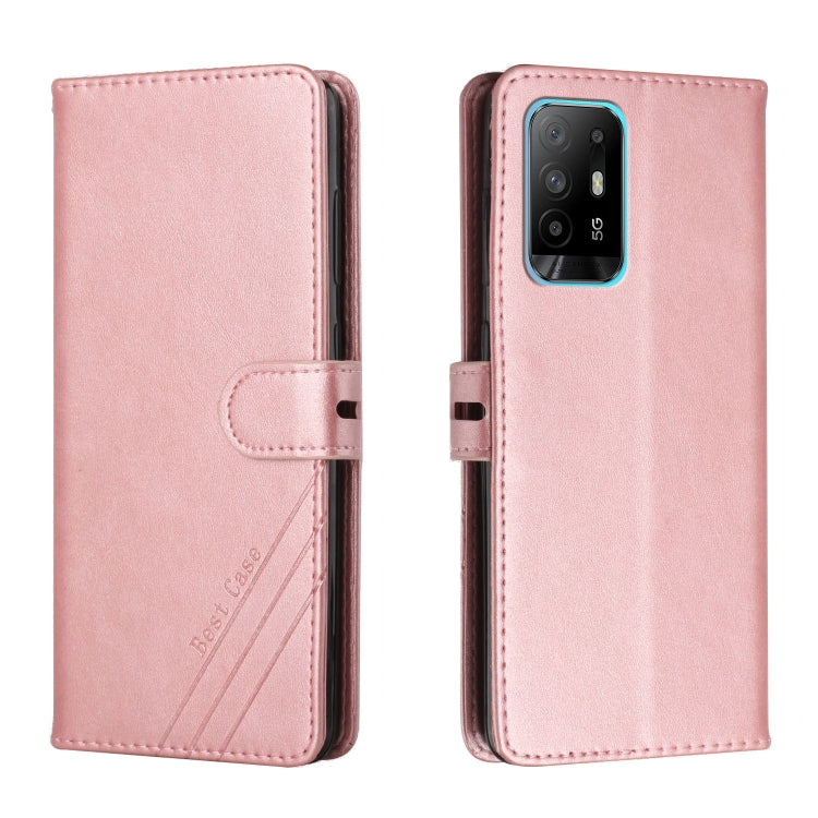 For OPPO A94 5G / A95 5G Stitching Style 2-Color Cow Texture Horizontal Flip PU Leather Case with Holder & Card Slot & Lanyard